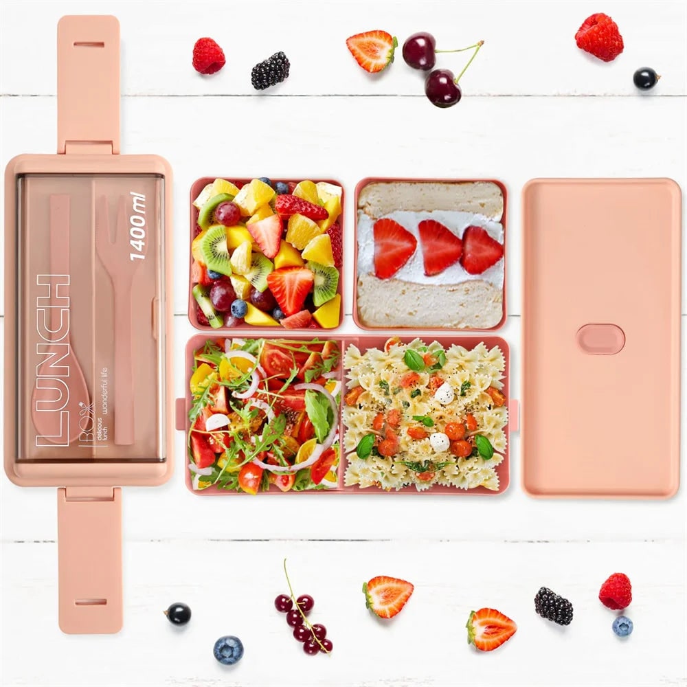 Bento Lunch Box Portable 2 Layer Compartments Cutlery Lockable Travel - Image 4