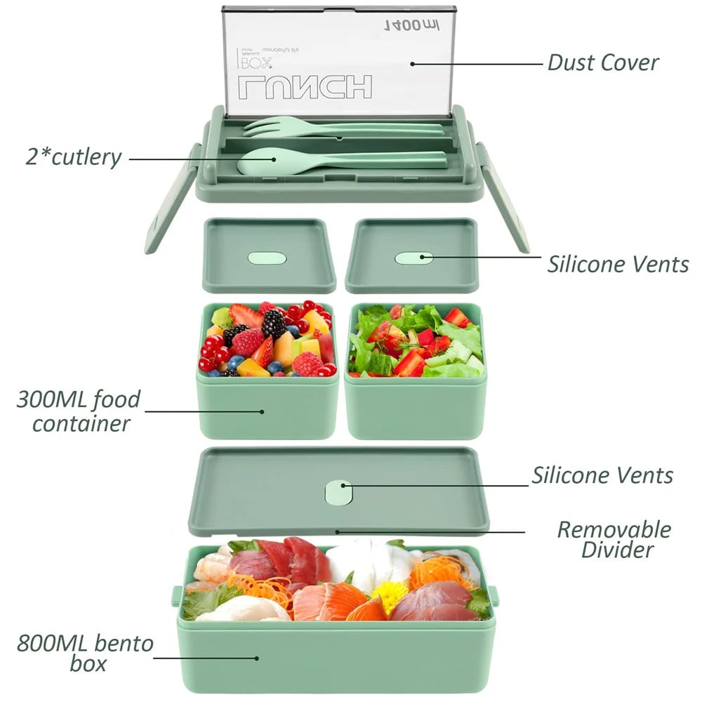 Bento Lunch Box Portable 2 Layer Compartments Cutlery Lockable Travel - Image 5