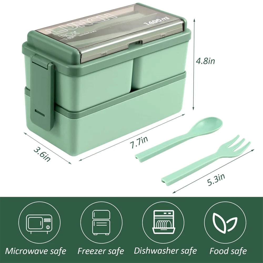 Bento Lunch Box Portable 2 Layer Compartments Cutlery Lockable Travel - Image 6