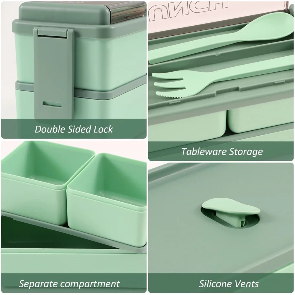 Bento Lunch Box Portable 2 Layer Compartments Cutlery Lockable Travel - Image 7