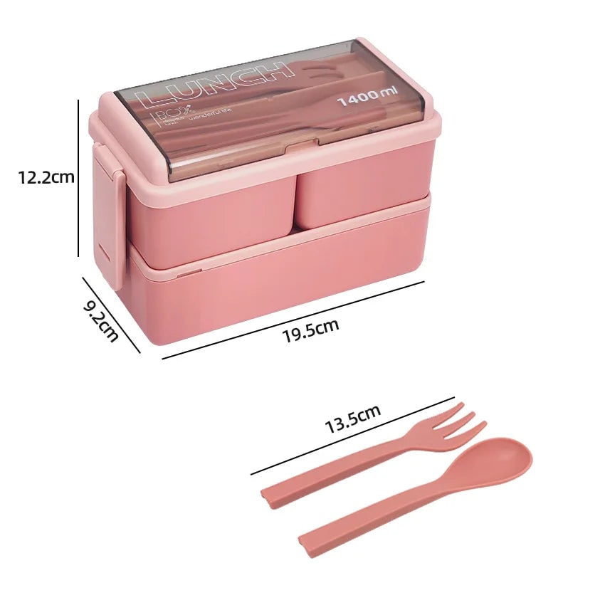 Bento Lunch Box Portable 2 Layer Compartments Cutlery Lockable Travel - Image 9