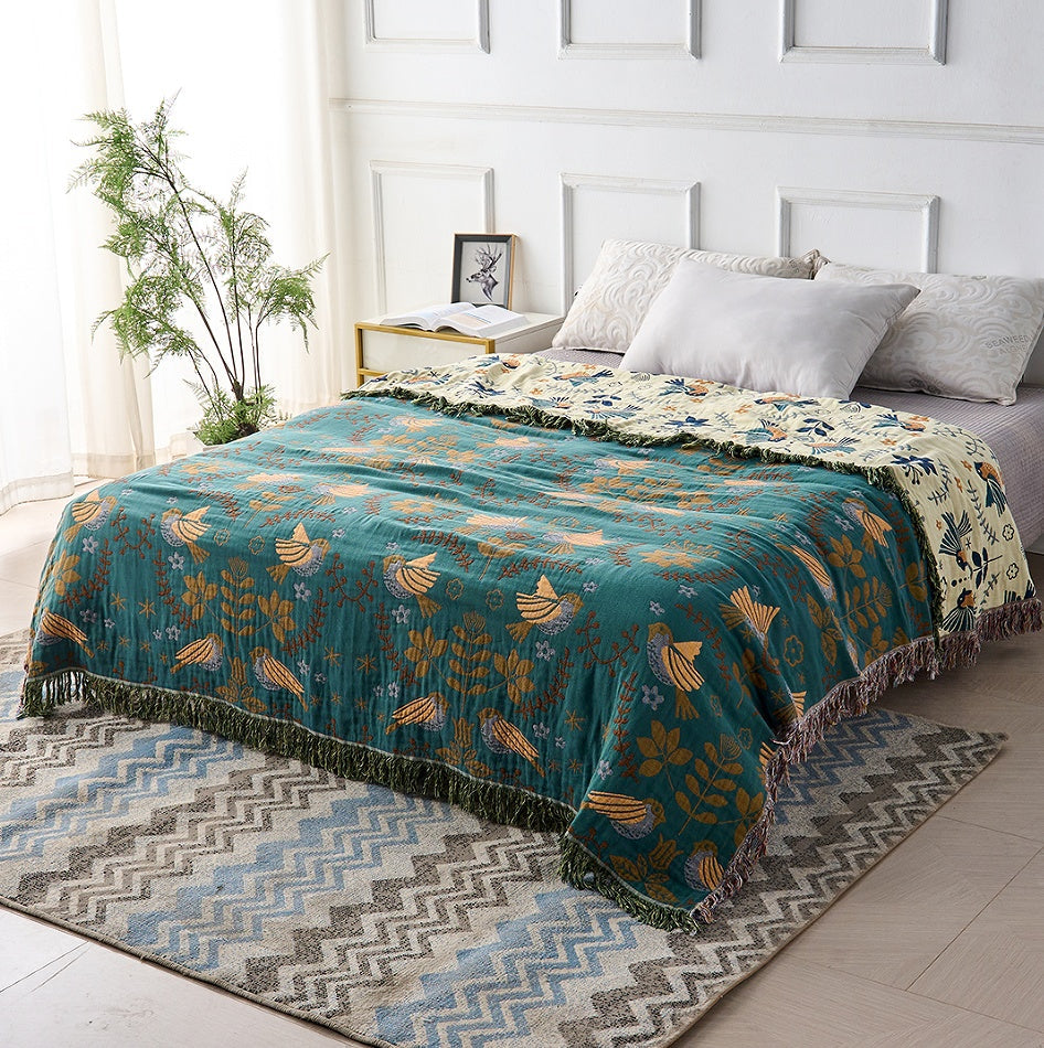 Elegant Teal & Cream Reversible Decorative Blanket
