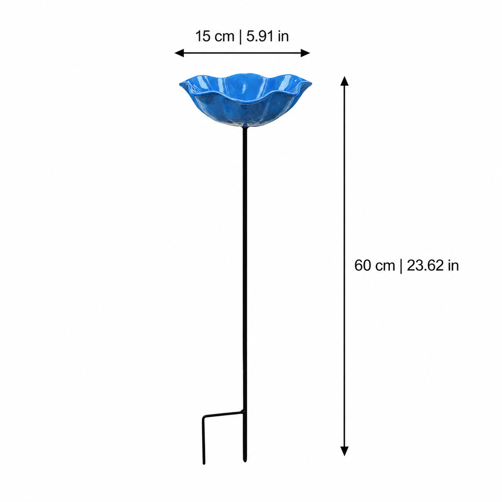 Bird Bath Flower-Shaped Ceramic with Metal Ground Stake for Garden Décor - Image 2