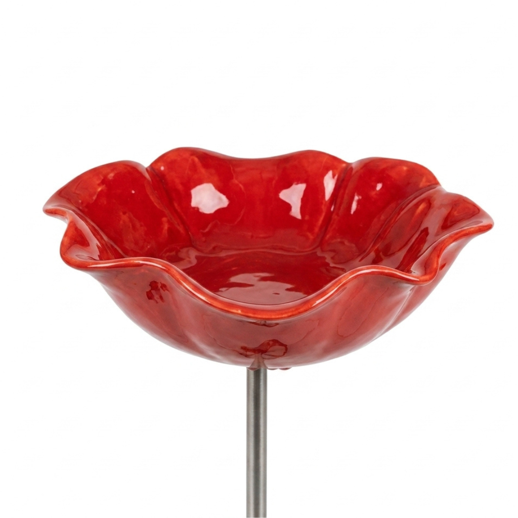 Bird Bath Flower-Shaped Ceramic with Metal Ground Stake for Garden Décor - Image 5