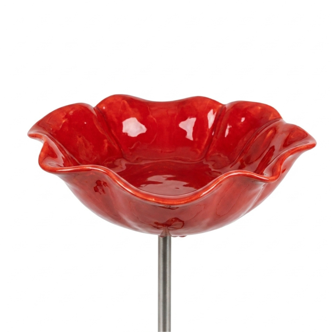 Bird Bath Flower-Shaped Ceramic with Metal Ground Stake for Garden Décor - Image 5
