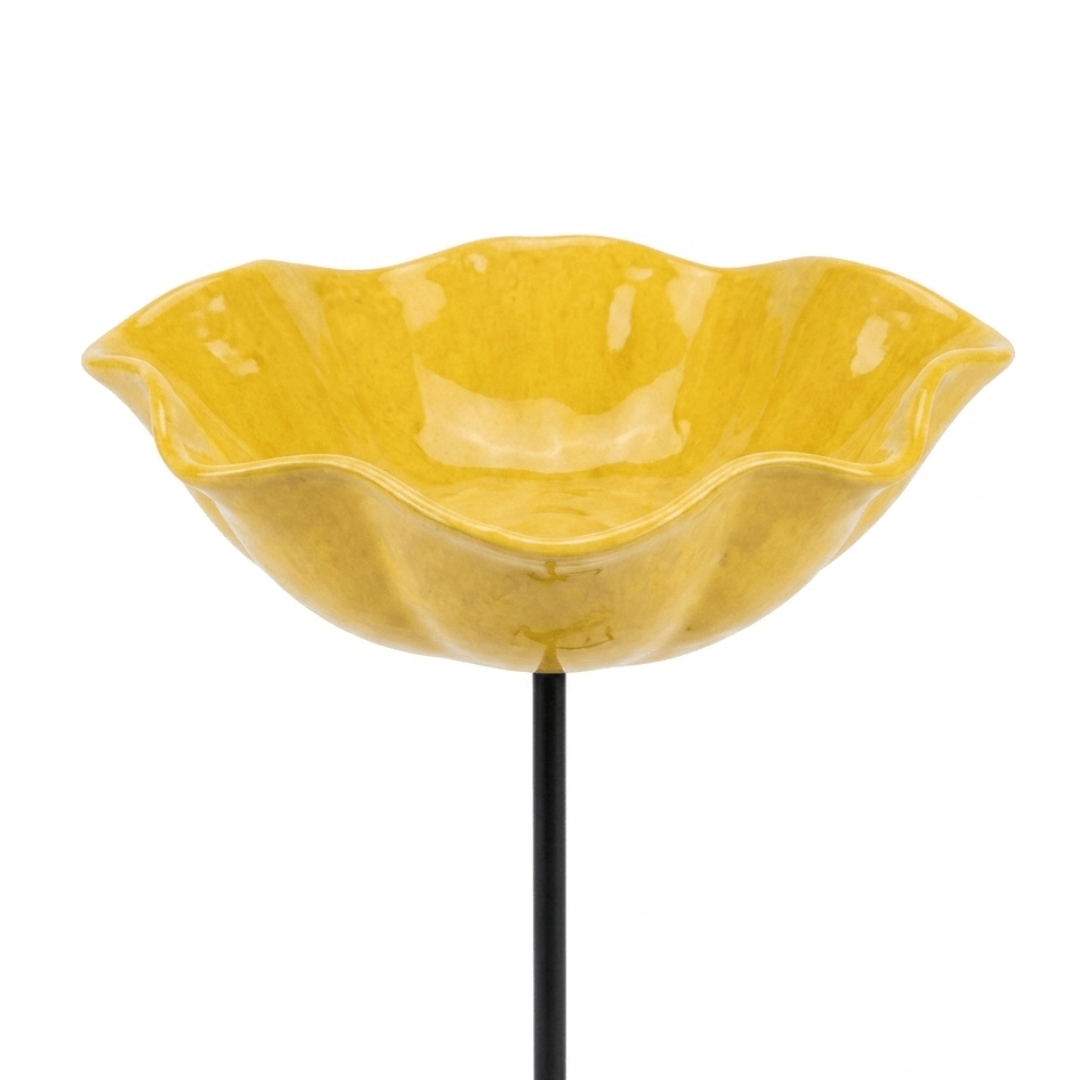 Bird Bath Flower-Shaped Ceramic with Metal Ground Stake for Garden Décor - Image 6