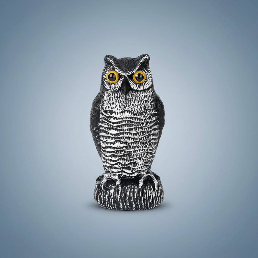 Bird Deterrent Owl Decoy Statue with Realistic Feather Details and Tree Stump Base for Garden - Image 1