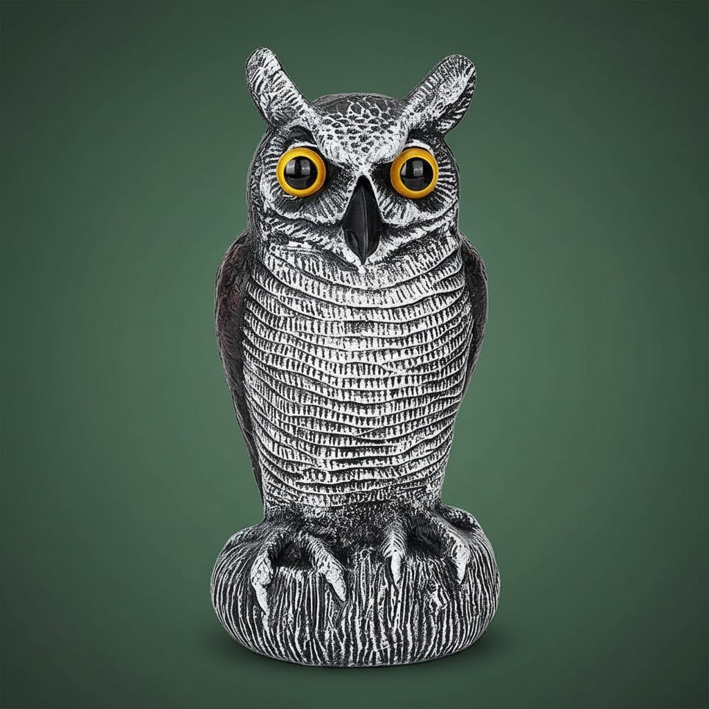Bird Deterrent Owl Decoy Statue with Realistic Feather Details and Tree Stump Base for Garden - Image 2