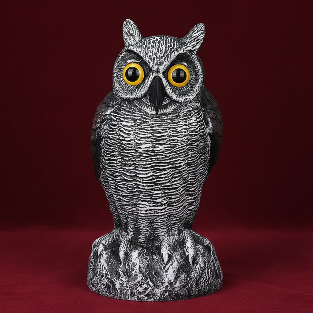 Bird Deterrent Owl Decoy Statue with Realistic Feather Details and Tree Stump Base for Garden - Image 3