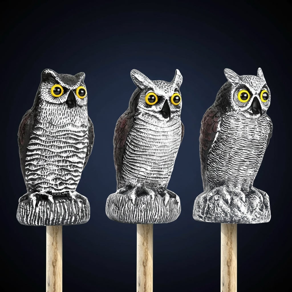 Bird Deterrent Owl Decoy Statue with Realistic Feather Details and Tree Stump Base for Garden - Image 4