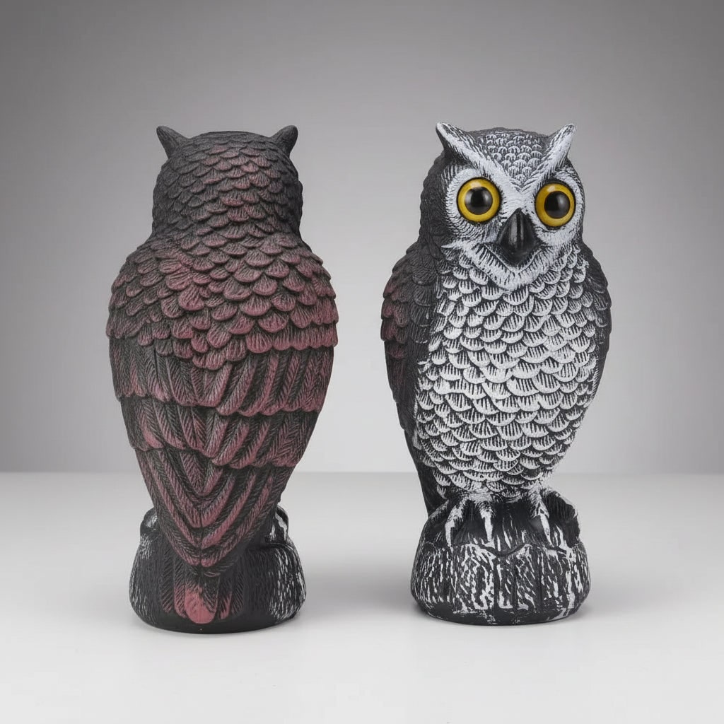 Bird Deterrent Owl Decoy Statue with Realistic Feather Details and Tree Stump Base for Garden - Image 5