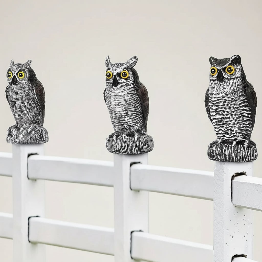 Bird Deterrent Owl Decoy Statue with Realistic Feather Details and Tree Stump Base for Garden - Image 6