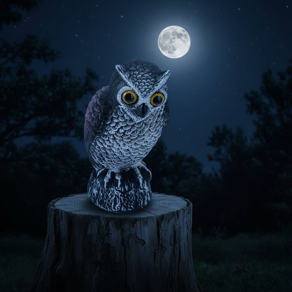 Bird Deterrent Owl Decoy Statue with Realistic Feather Details and Tree Stump Base for Garden - Image 7