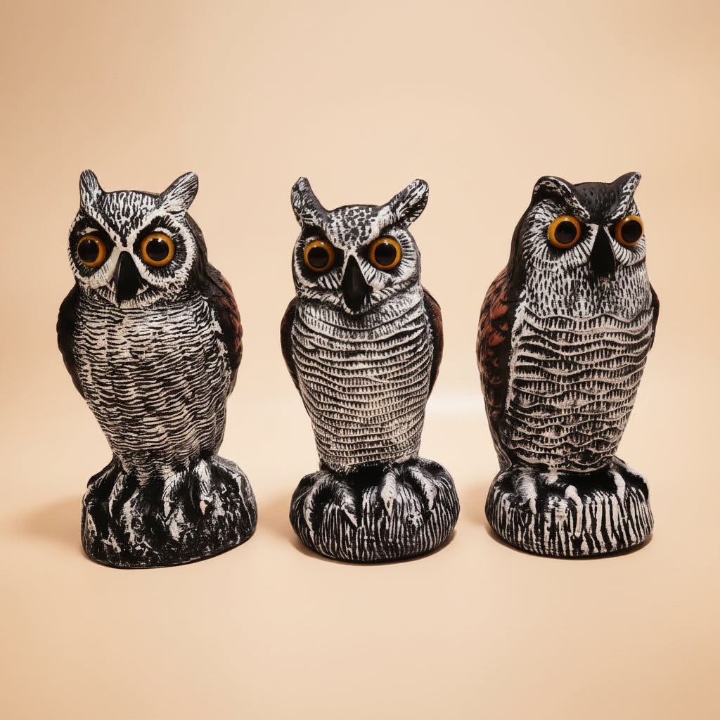 Bird Deterrent Owl Decoy Statue with Realistic Feather Details and Tree Stump Base for Garden - Image 8