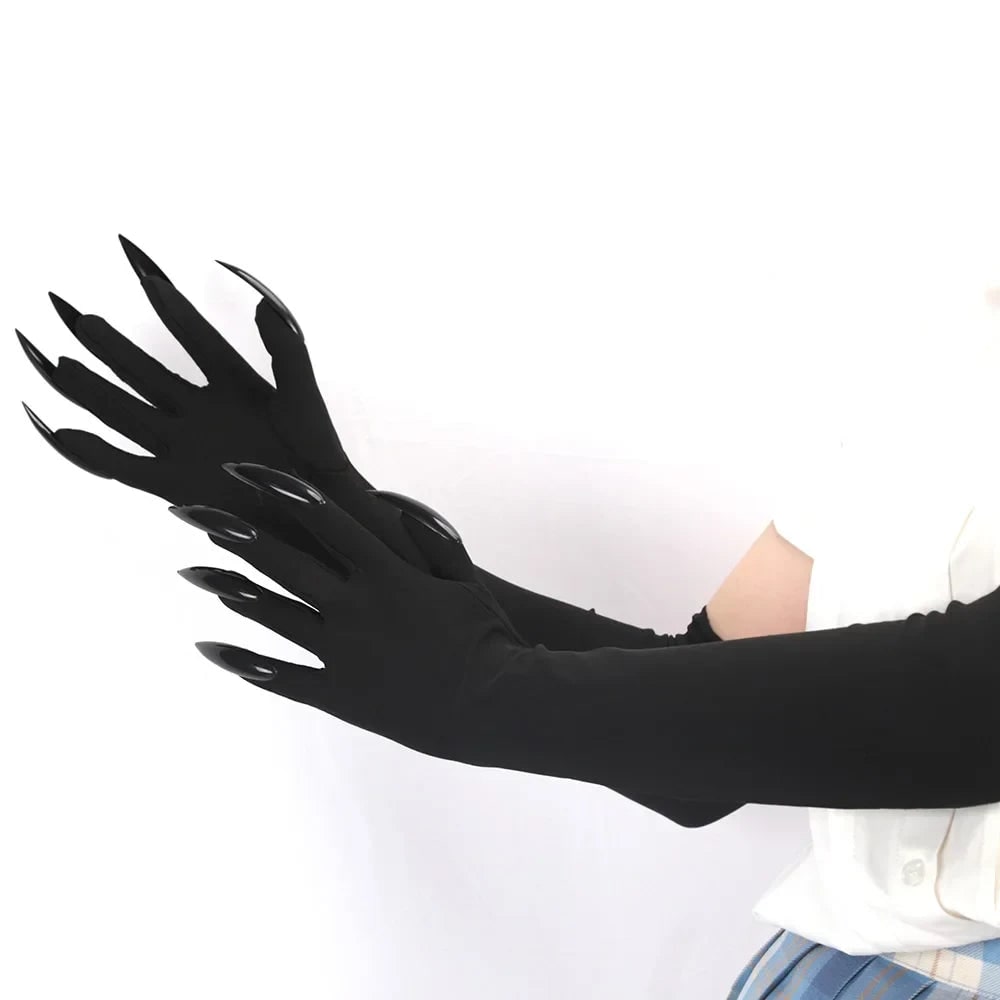 Black Elbow Length Claw Gloves for Halloween Witch Costume - Image 2