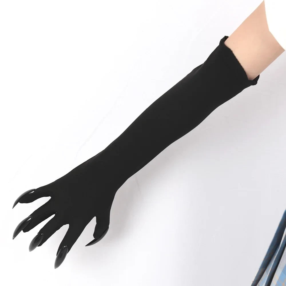 Black Elbow Length Claw Gloves for Halloween Witch Costume - Image 3