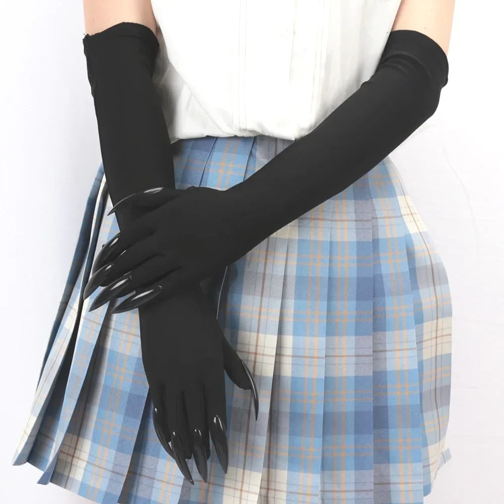 Black Elbow Length Claw Gloves for Halloween Witch Costume - Image 4
