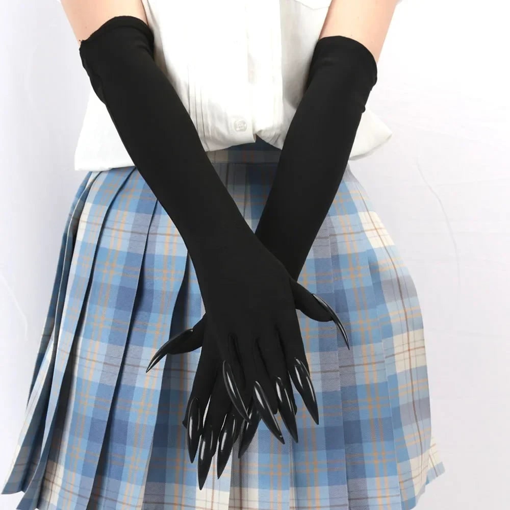 Black Elbow Length Claw Gloves for Halloween Witch Costume - Image 5