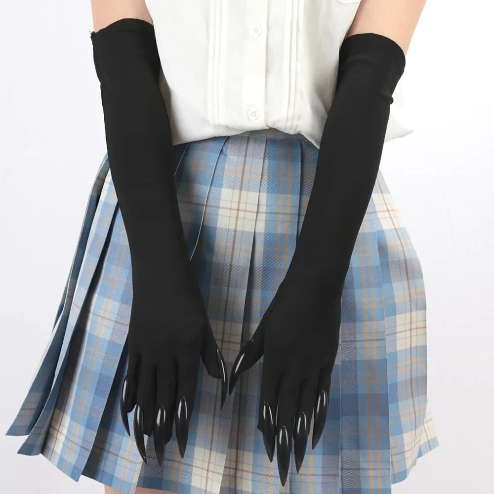 Black Elbow Length Claw Gloves for Halloween Witch Costume - Image 6