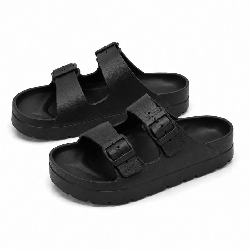 Black Platform Orthopedic Slide Sandals with Cushioned Eva Foam and Adjustable Buckles - Image 1