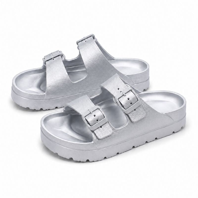 Black Platform Orthopedic Slide Sandals with Cushioned Eva Foam and Adjustable Buckles - Image 11