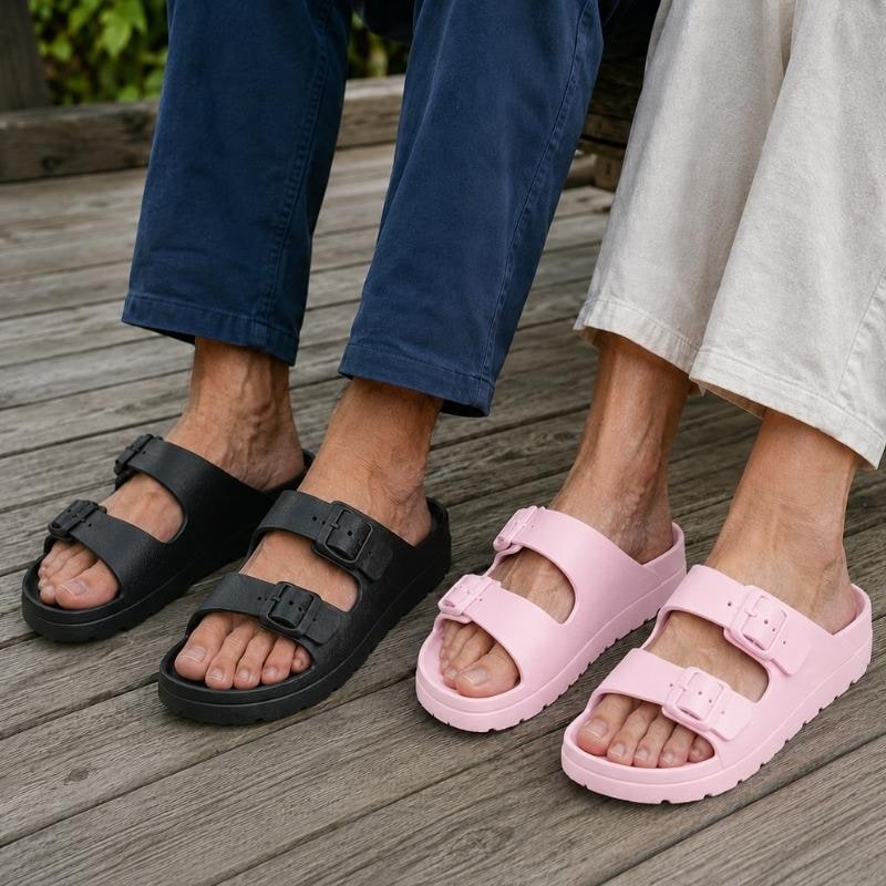 Black Platform Orthopedic Slide Sandals with Cushioned Eva Foam and Adjustable Buckles - Image 2