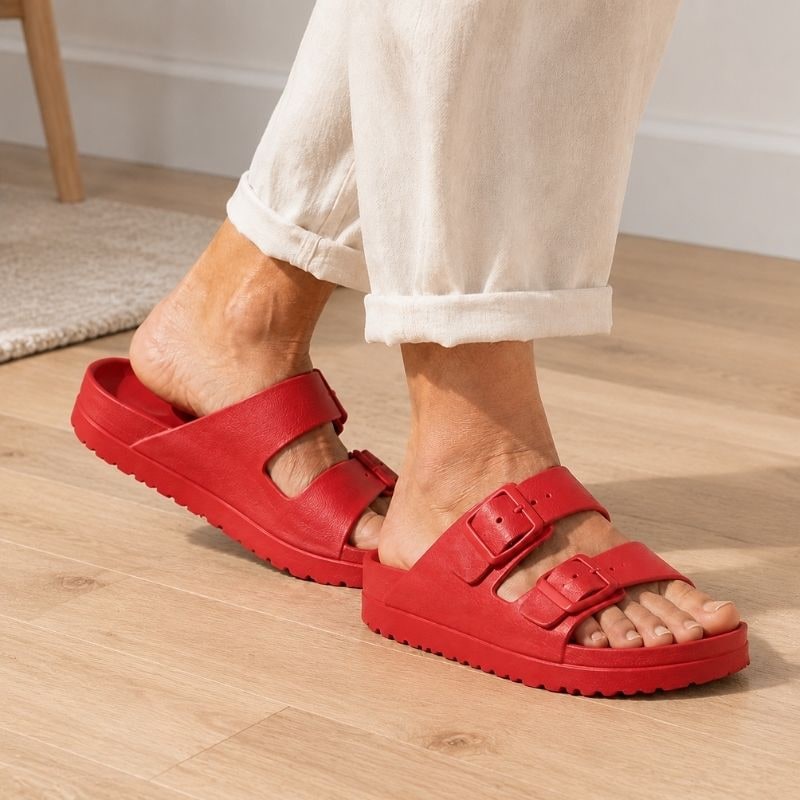 Black Platform Orthopedic Slide Sandals with Cushioned Eva Foam and Adjustable Buckles - Image 4