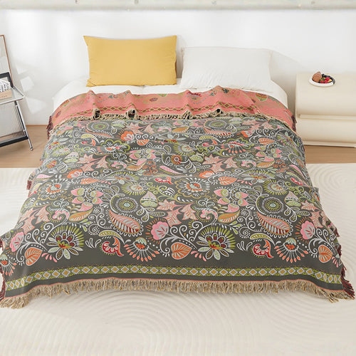 Bohemian Reversible Sofa & Bed Throw Vibrant Autumn Leaf Design