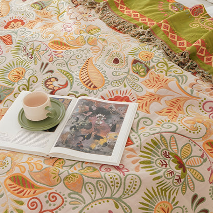 Bohemian Reversible Sofa & Bed Throw Vibrant Autumn Leaf Design