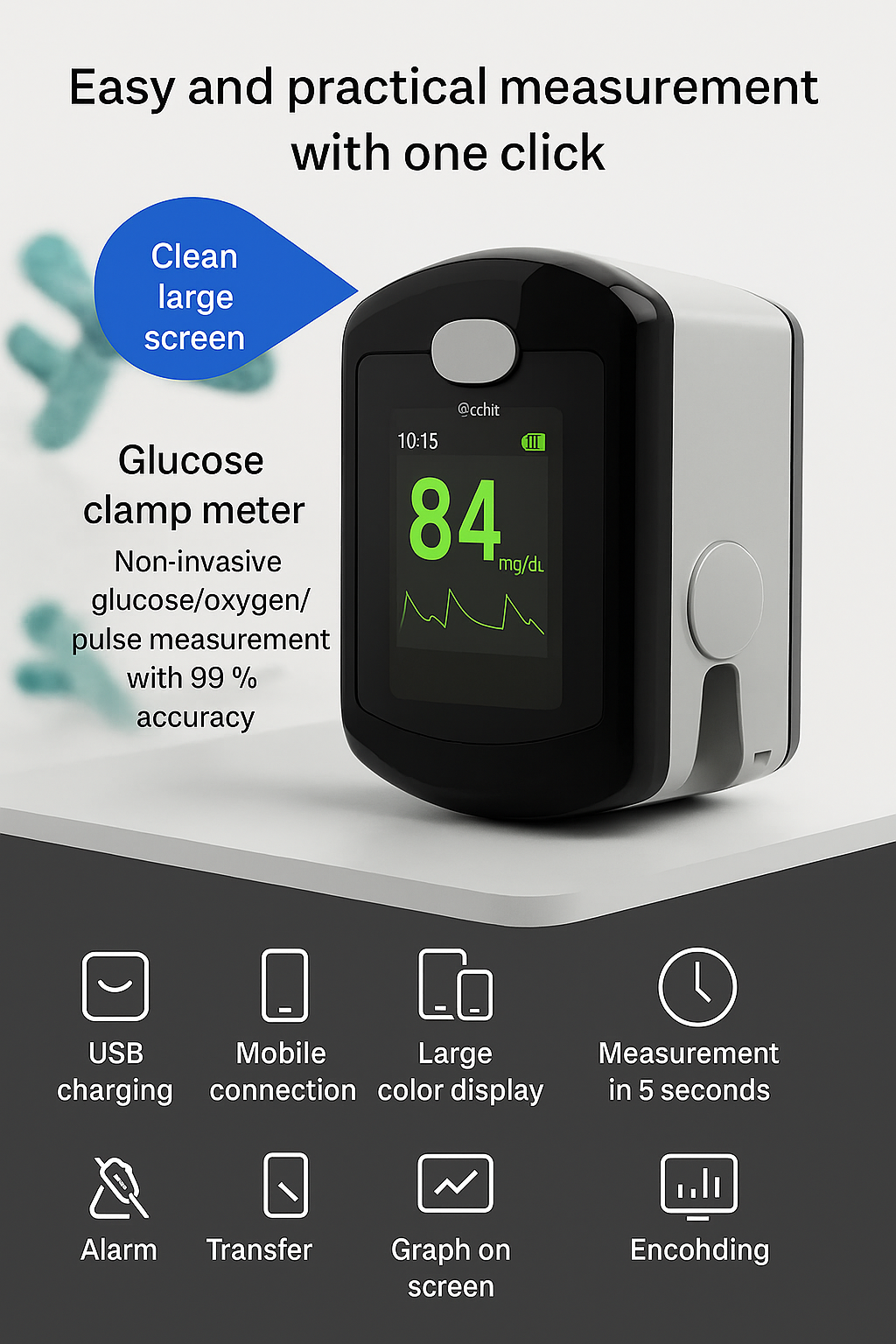 Blood Glucose Monitor Non Invasive Fingertip Portable Digital Display No Needles - Image 9