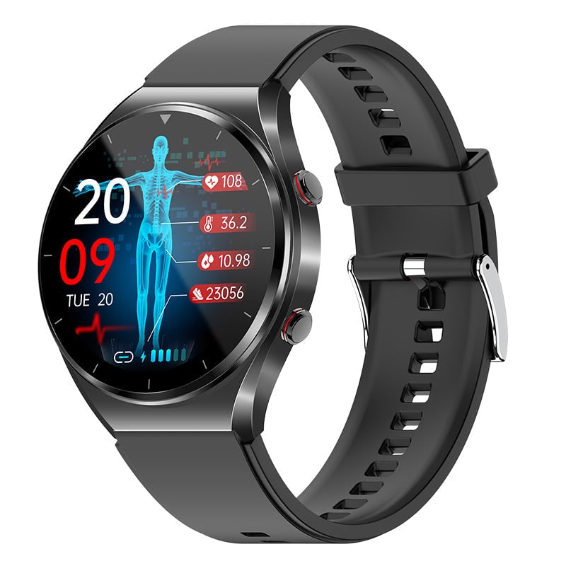 Blood Pressure Smartwatch Heart Rate Monitor Round Face Health Tracking Adjustable Ecg - Image 1