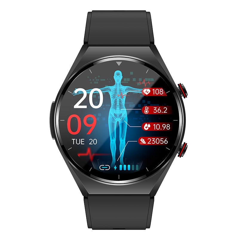 Blood Pressure Smartwatch Heart Rate Monitor Round Face Health Tracking Adjustable Ecg - Image 2