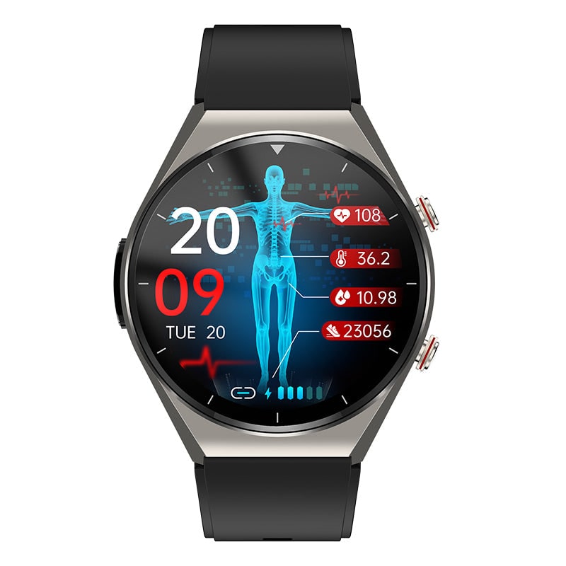 Blood Pressure Smartwatch Heart Rate Monitor Round Face Health Tracking Adjustable Ecg - Image 3