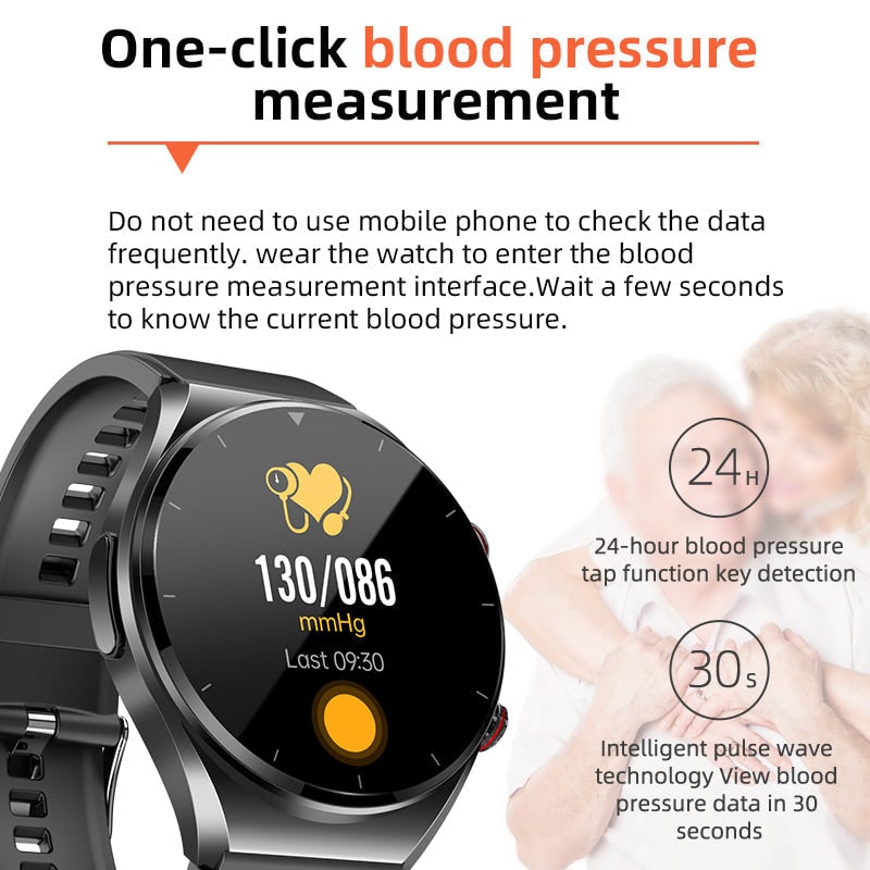 Blood Pressure Smartwatch Heart Rate Monitor Round Face Health Tracking Adjustable Ecg - Image 9