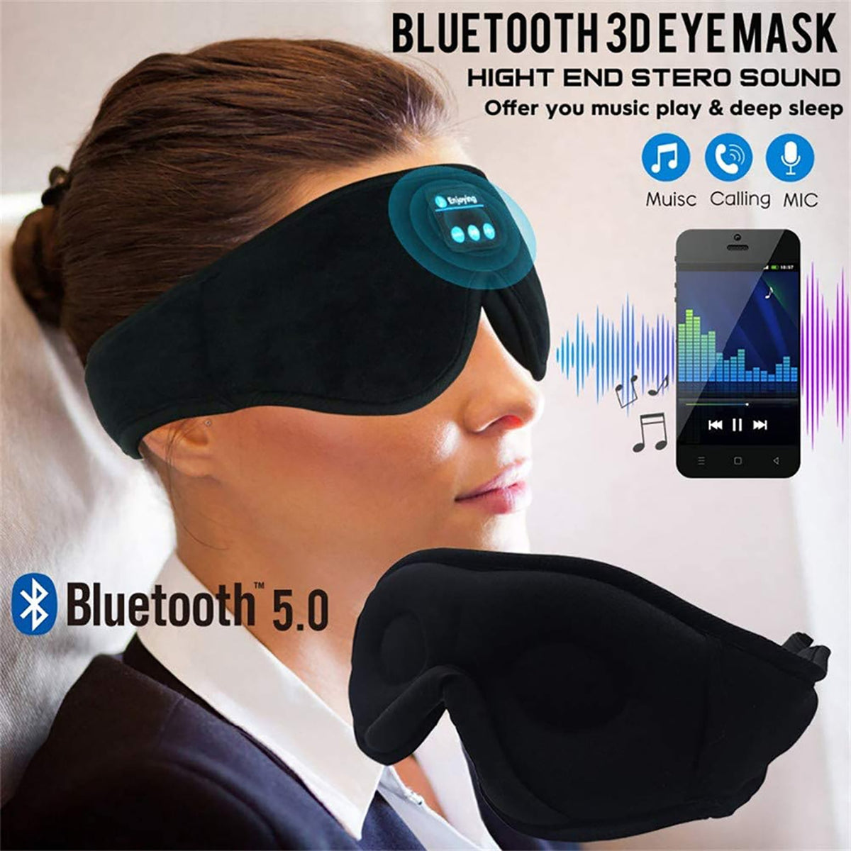 Bluetooth Sleep Mask with Silk and Weighted Design Built-In Headphones and 3D Memory Foam for Eyes - Image 5