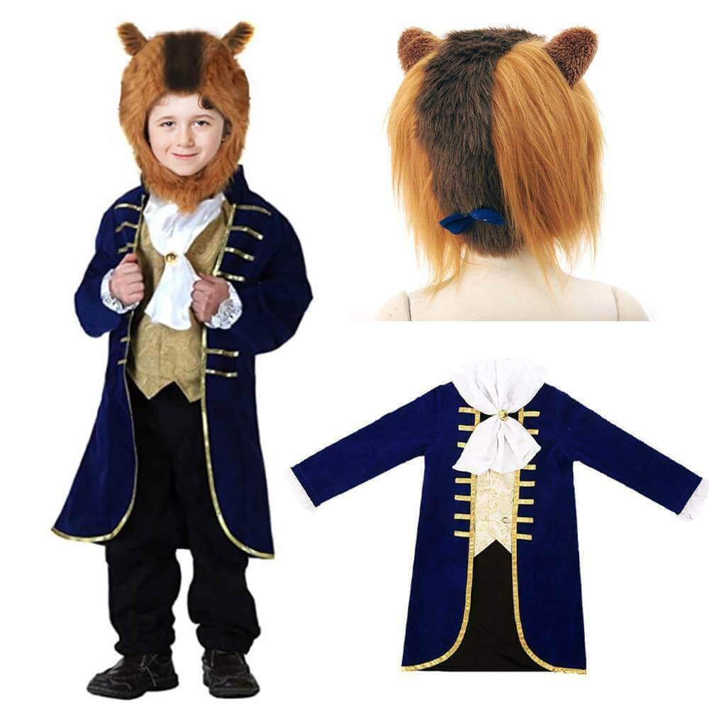 Boys' Halloween Beauty and beast mutant Costume with Velvet Jacket and Faux Fur Hood - Image 1