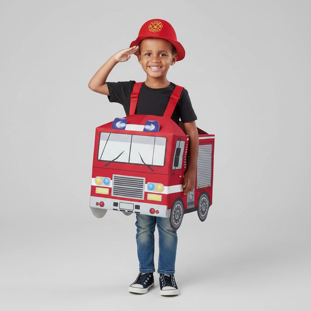 Boys' Halloween Firefighter Costume and Outfit with Reflective Stripes Fire Chief Badge for Dress Up - Image 3