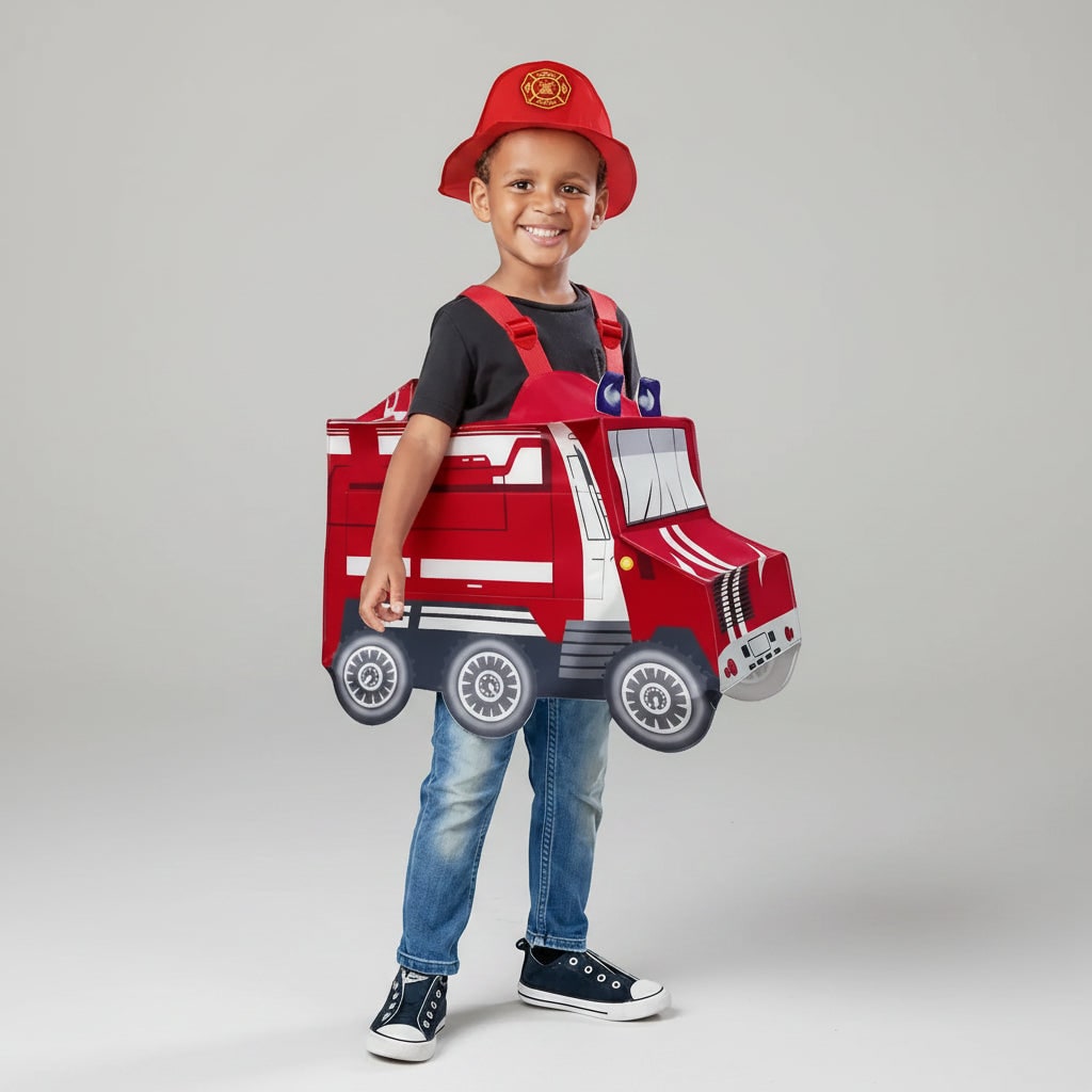 Boys' Halloween Firefighter Costume and Outfit with Reflective Stripes Fire Chief Badge for Dress Up - Image 4