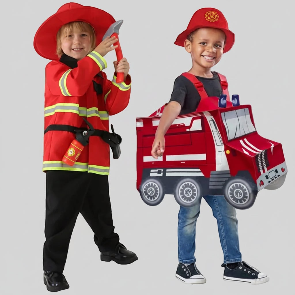 Boys' Halloween Firefighter Costume and Outfit with Reflective Stripes Fire Chief Badge for Dress Up - Image 5