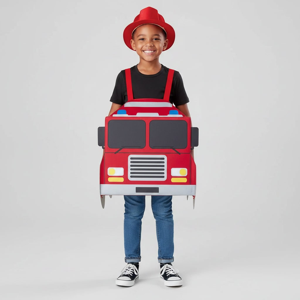Boys' Halloween Firefighter Costume and Outfit with Reflective Stripes Fire Chief Badge for Dress Up - Image 6
