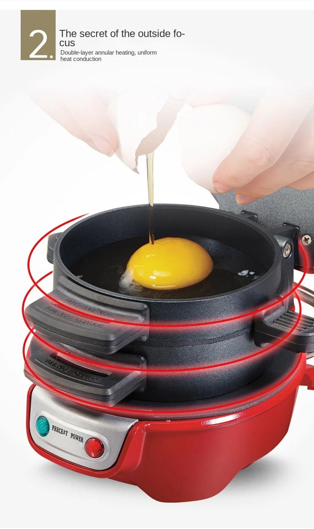 Breakfast Sandwich Maker and Panini Press Machine with Non-Stick Plates and Egg - Image 10