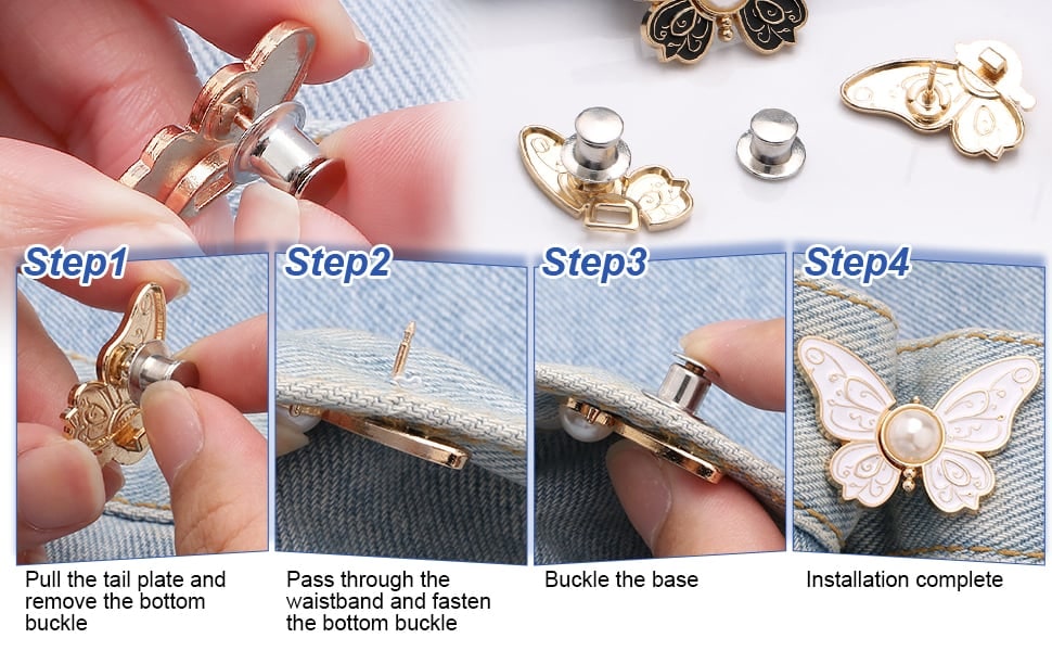 Button Pin for Pants Waist Tightener with Butterfly Design and No Sew Installation - Image 10