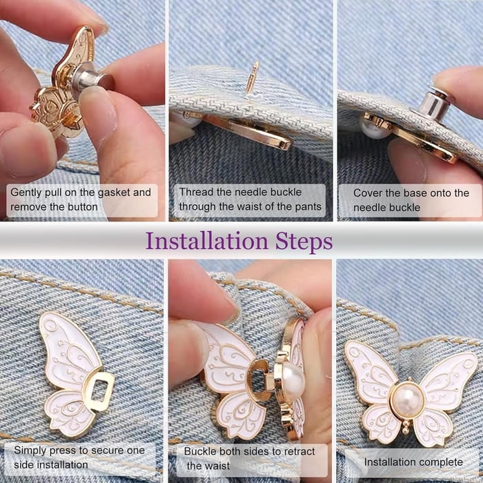 Button Pin for Pants Waist Tightener with Butterfly Design and No Sew Installation - Image 9