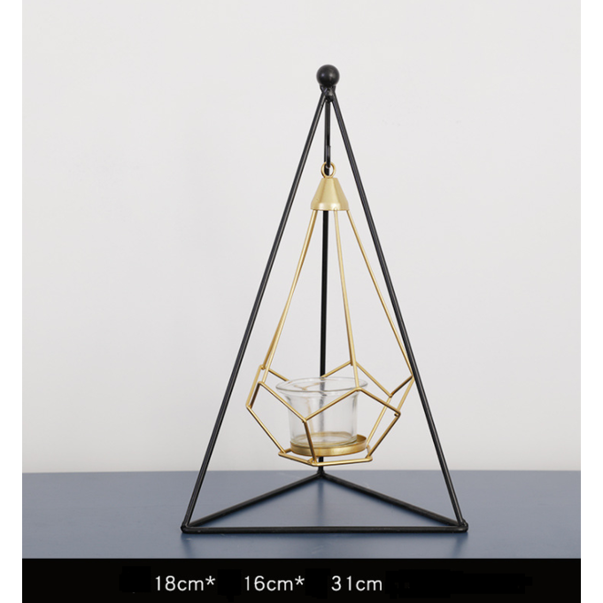 Candle Holder and Tealight with Modern Geometric Metal Frame and Gold Wire Cages - Image 2
