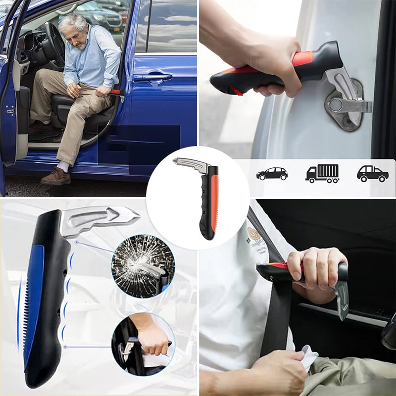 Car Assist Handle with Window Breaker and Seatbelt Cutter Emergency Tool Grab Bar - Image 1