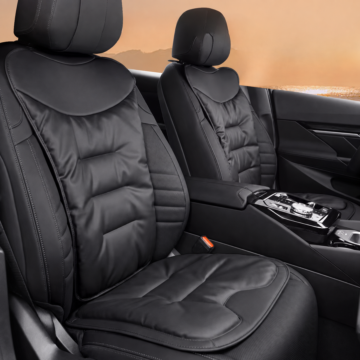 Car Seat Cushion with Lumbar Support Ergonomic Automotive with Back and Padded Faux Leather - Image 2