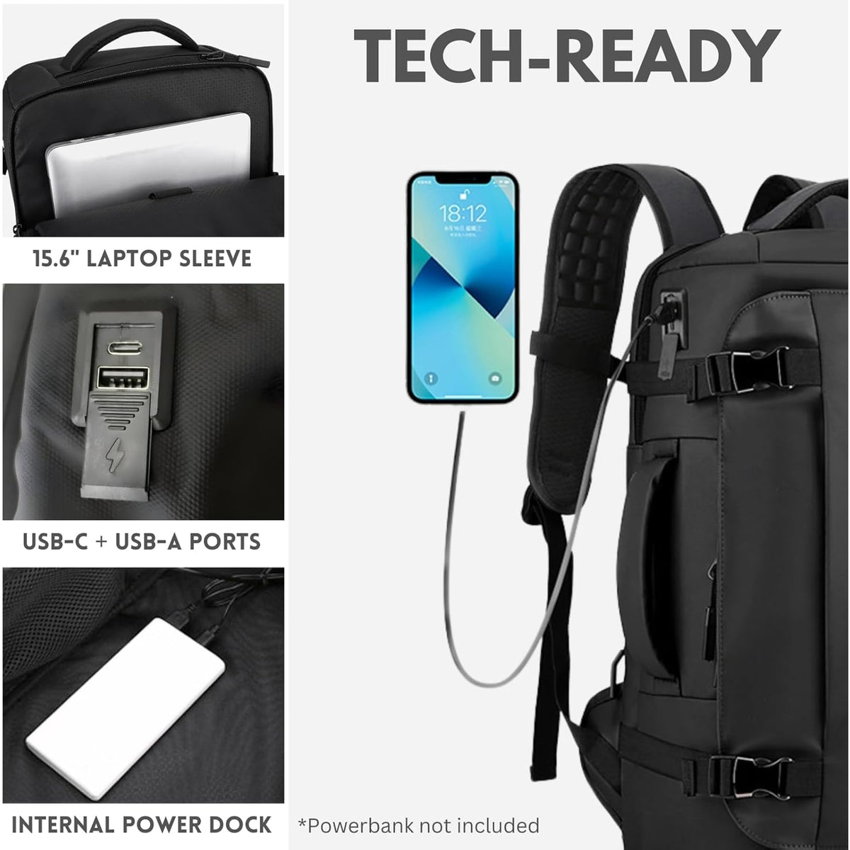 Carry on Travel Backpack with Anti Theft Hidden Pocket USB Charging Port and Water Resistant Fabric - Image 7