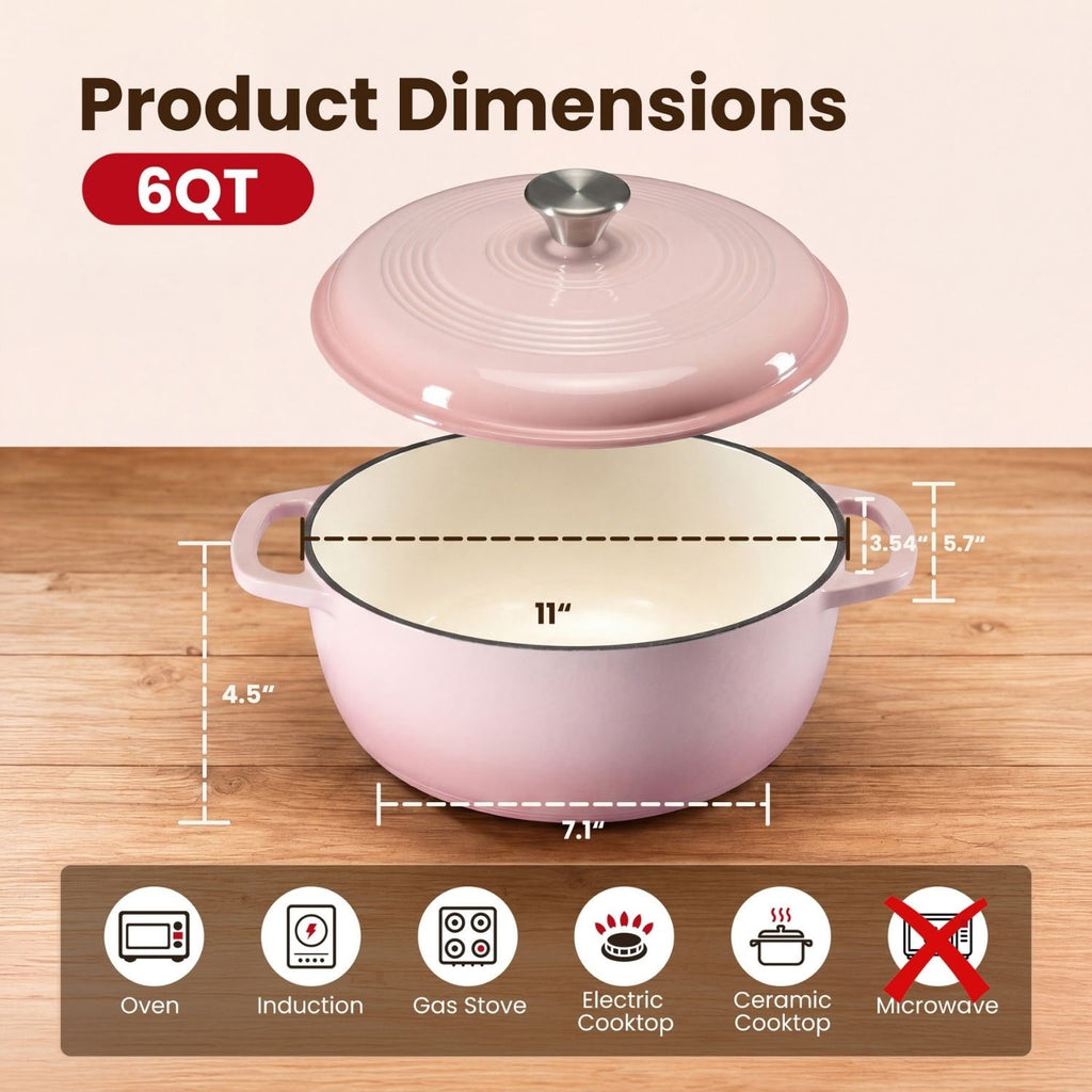 Cast Iron Dutch Oven Pot for Bread Baking and Braising with Dual Handles 6 Quart 5 - Image 10