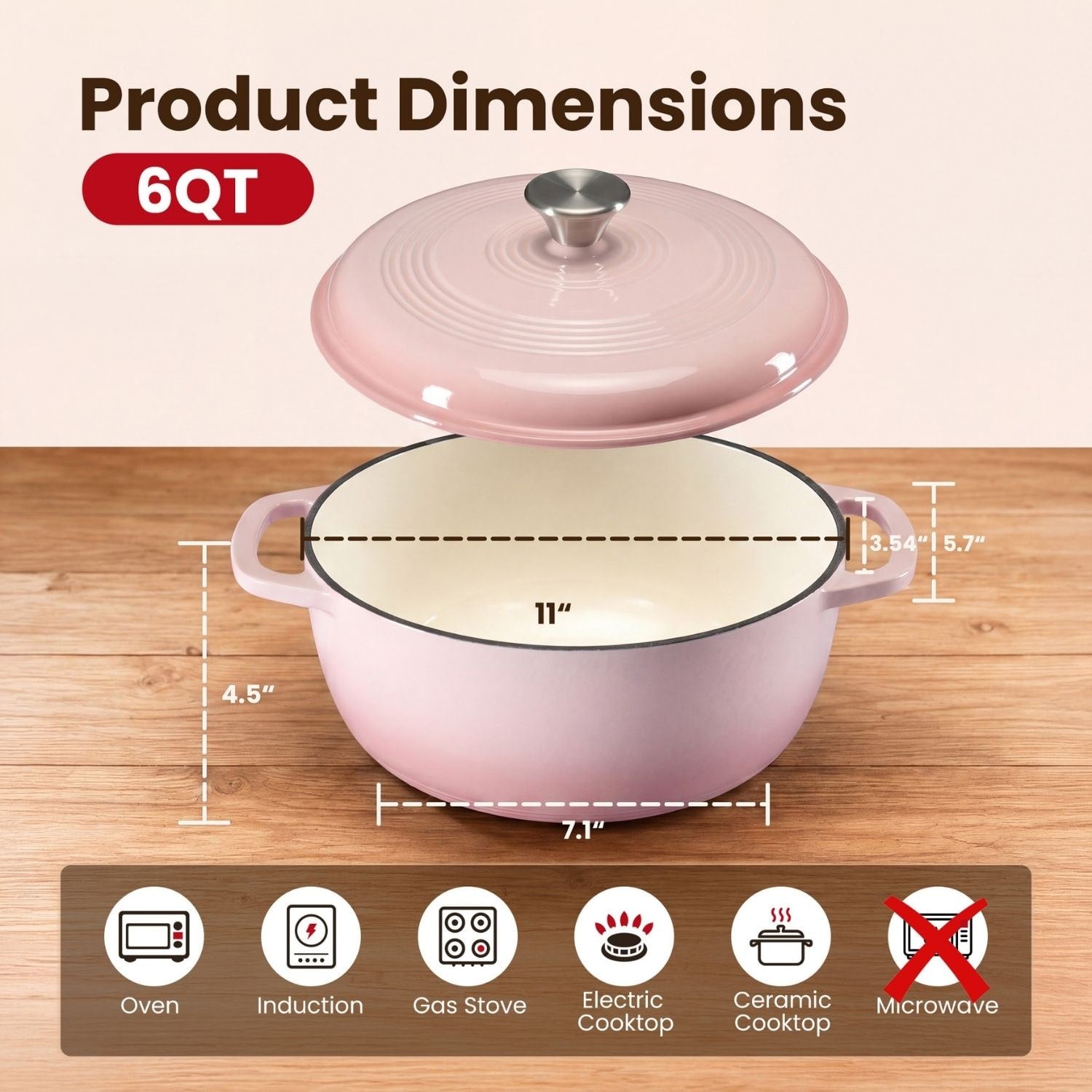 Cast Iron Dutch Oven Pot for Bread Baking and Braising with Dual Handles 6 Quart 5 - Image 10