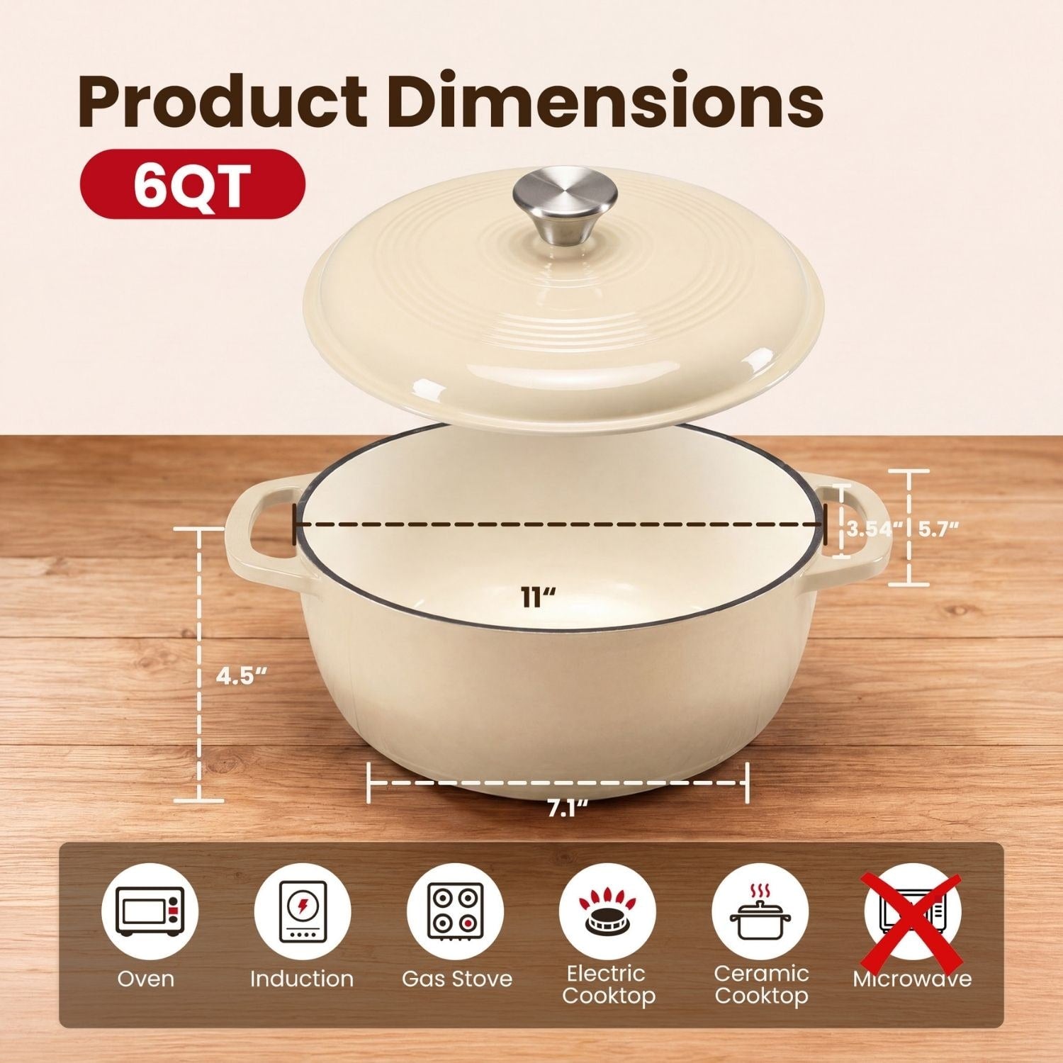 Cast Iron Dutch Oven Pot for Bread Baking and Braising with Dual Handles 6 Quart 5 - Image 11